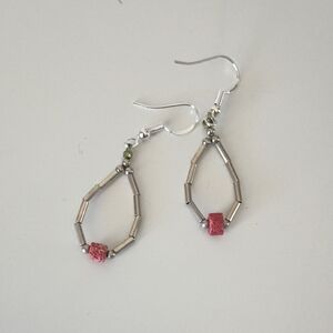 Vintage Handcrafted Beaded Dangle Liquid Silver and Coral
